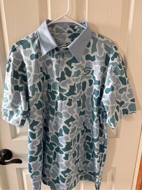 Light Blue Camo Men's Polo Shirt - Performance Short Sleeve